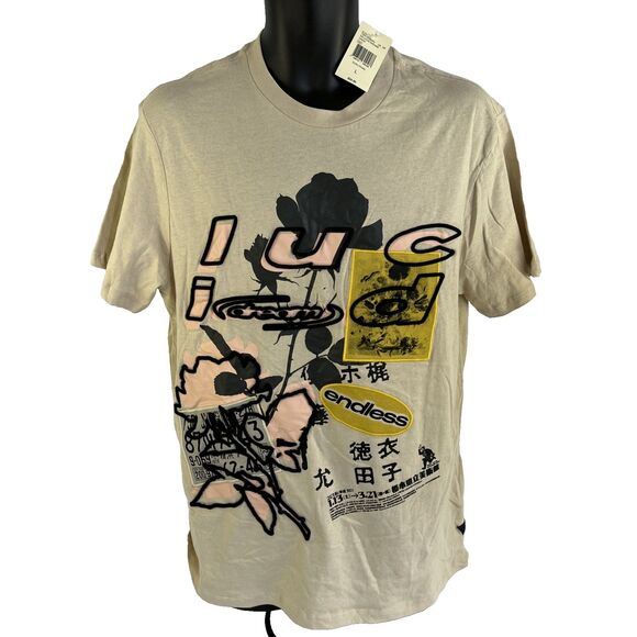 New Mens Guess Lucid Dreams Graphic Textured T-Shirt Sz L NWT Ecru Pearl - Picture 1 of 8